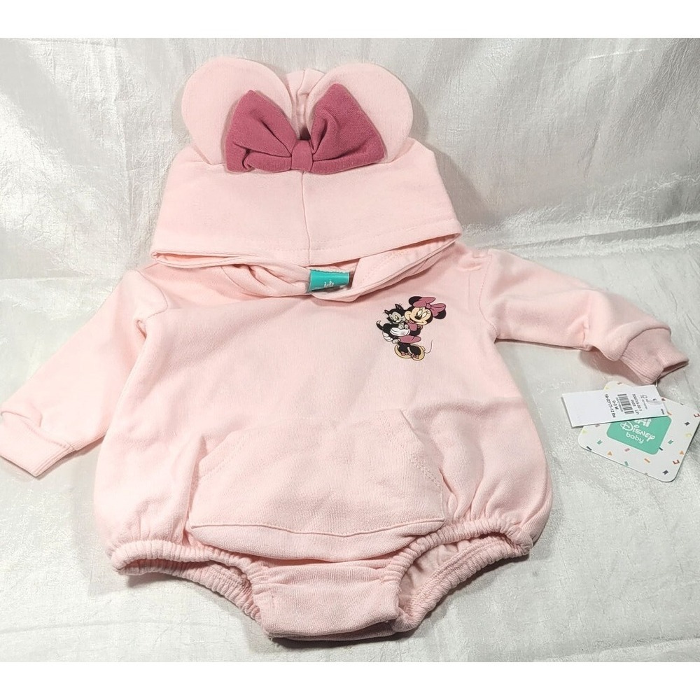 Disney Baby Soft Washed Minnie Mouse Hooded 1pc Romper - Pink - 0-3 Months